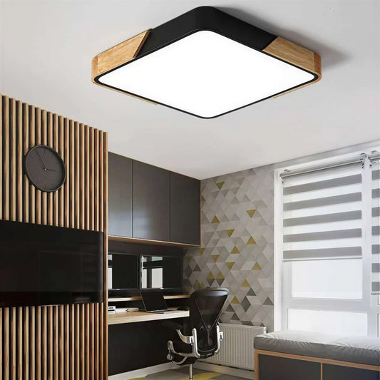 
Square Flush Mount Ceiling Light Wood-Accented Trim LED