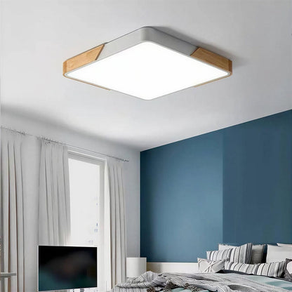 Square Flush Mount Ceiling Light Wood-Accented Trim LED