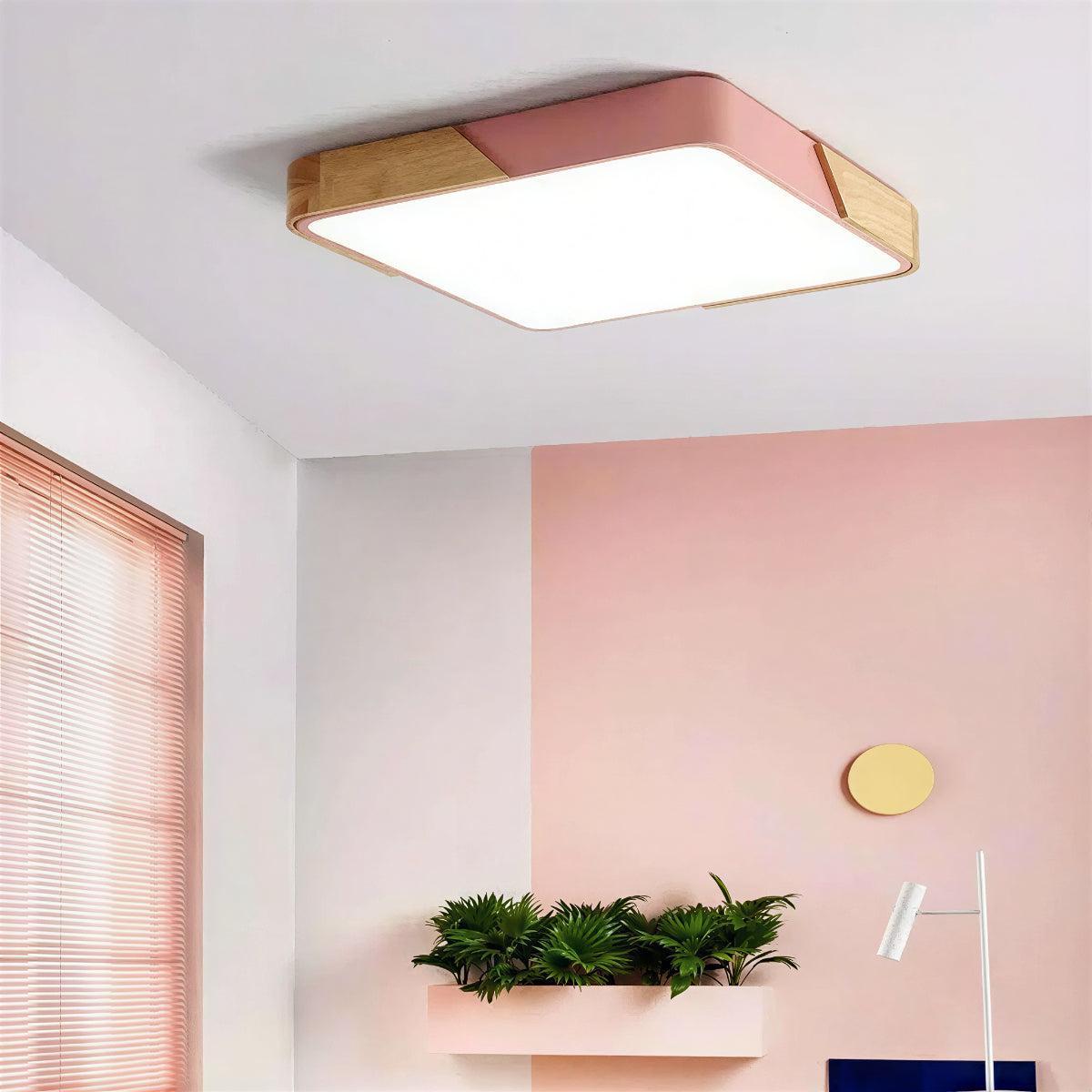
Square Flush Mount Ceiling Light Wood-Accented Trim LED