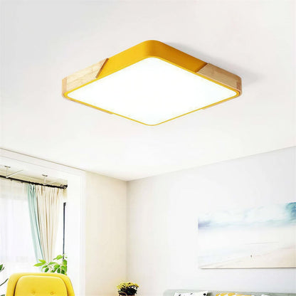 Square Flush Mount Ceiling Light Wood-Accented Trim LED