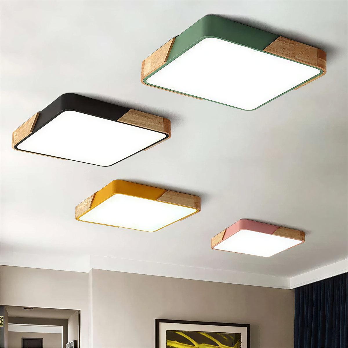 
Square Flush Mount Ceiling Light Wood-Accented Trim LED
