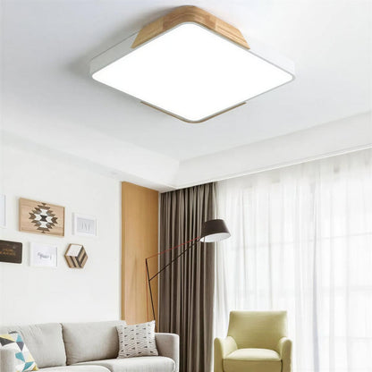 Square Flush Mount Ceiling Light Wood-Accented Trim LED